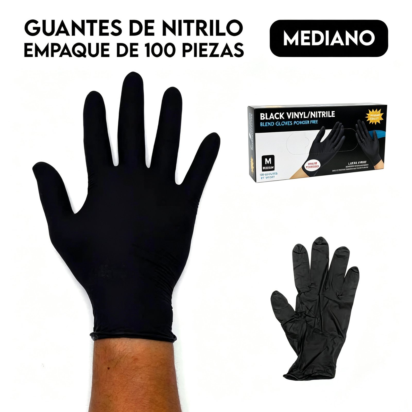 Disposable nitrile gloves - Black (S，M,L) 50 pairs