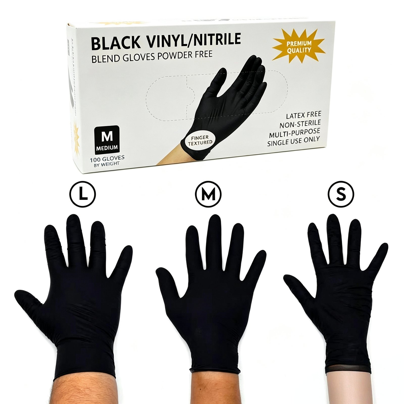 Disposable nitrile gloves - Black (S，M,L) 50 pairs