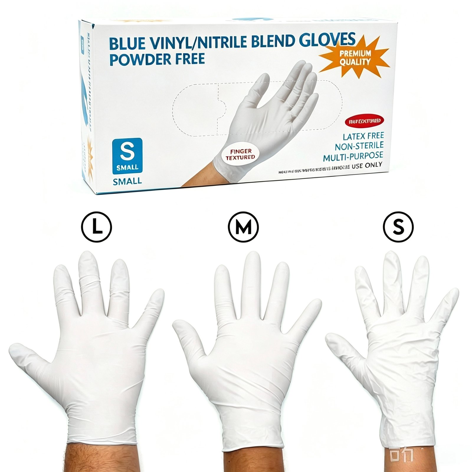 Disposable nitrile gloves - White (S，M,L) 50 pairs