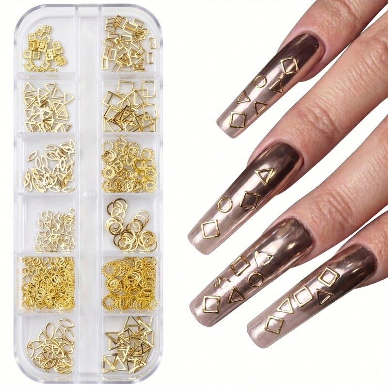 Gold nail charm decorations 12 grids-4