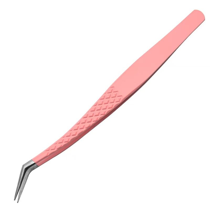 stainless steel eyelash tweezers-pink