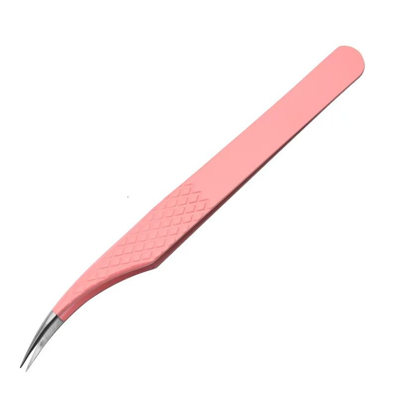 stainless steel eyelash tweezers-pink