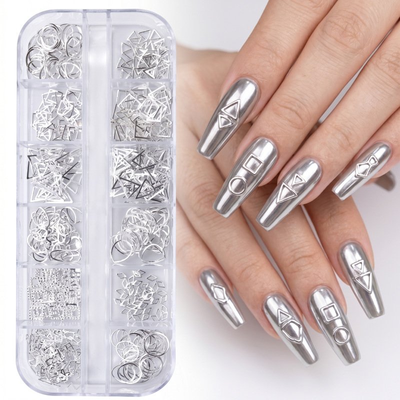 Gold nail charm decorations 12 grids-5