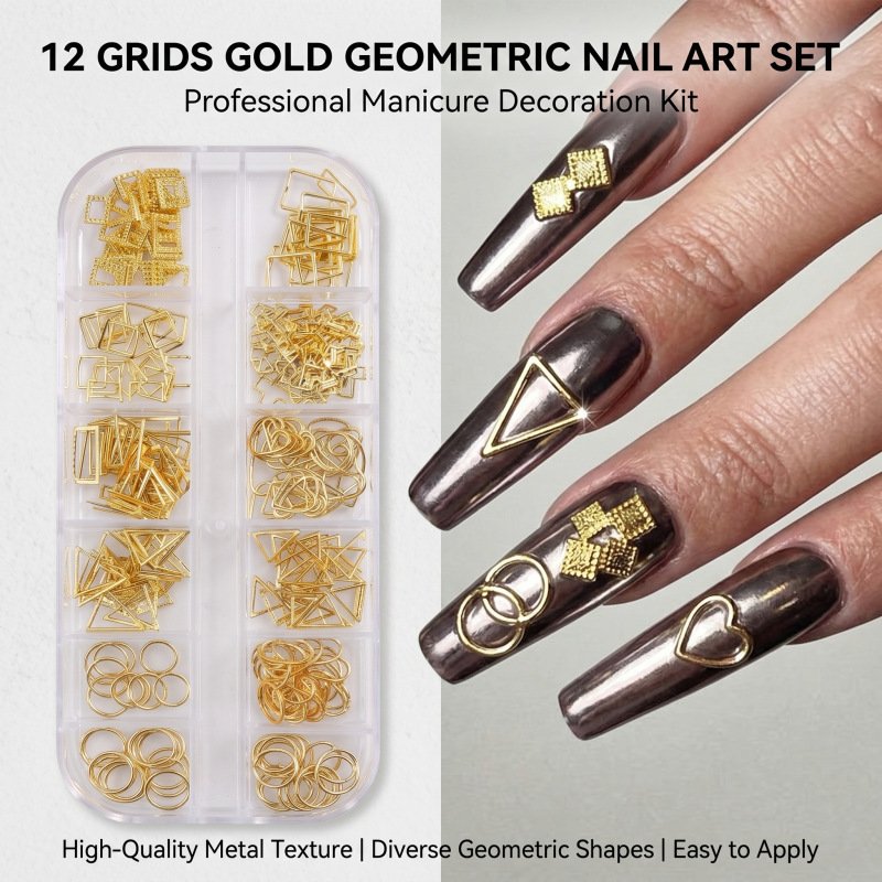Gold nail charm decorations 12 grids-4