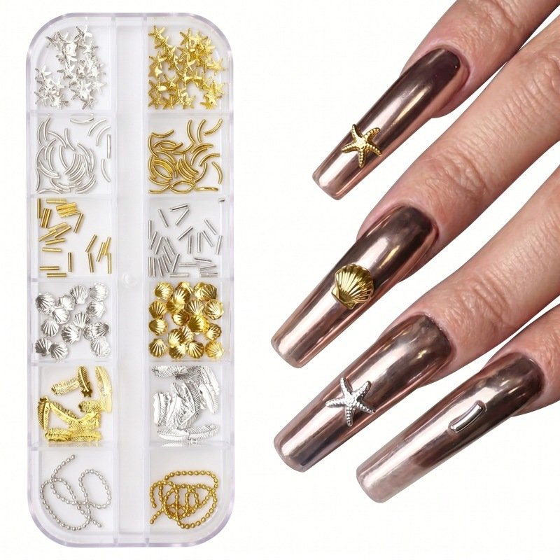 Gold nail charm decorations 12 grids-5
