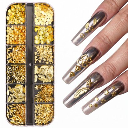 Gold nail charm decorations 12 grids-4