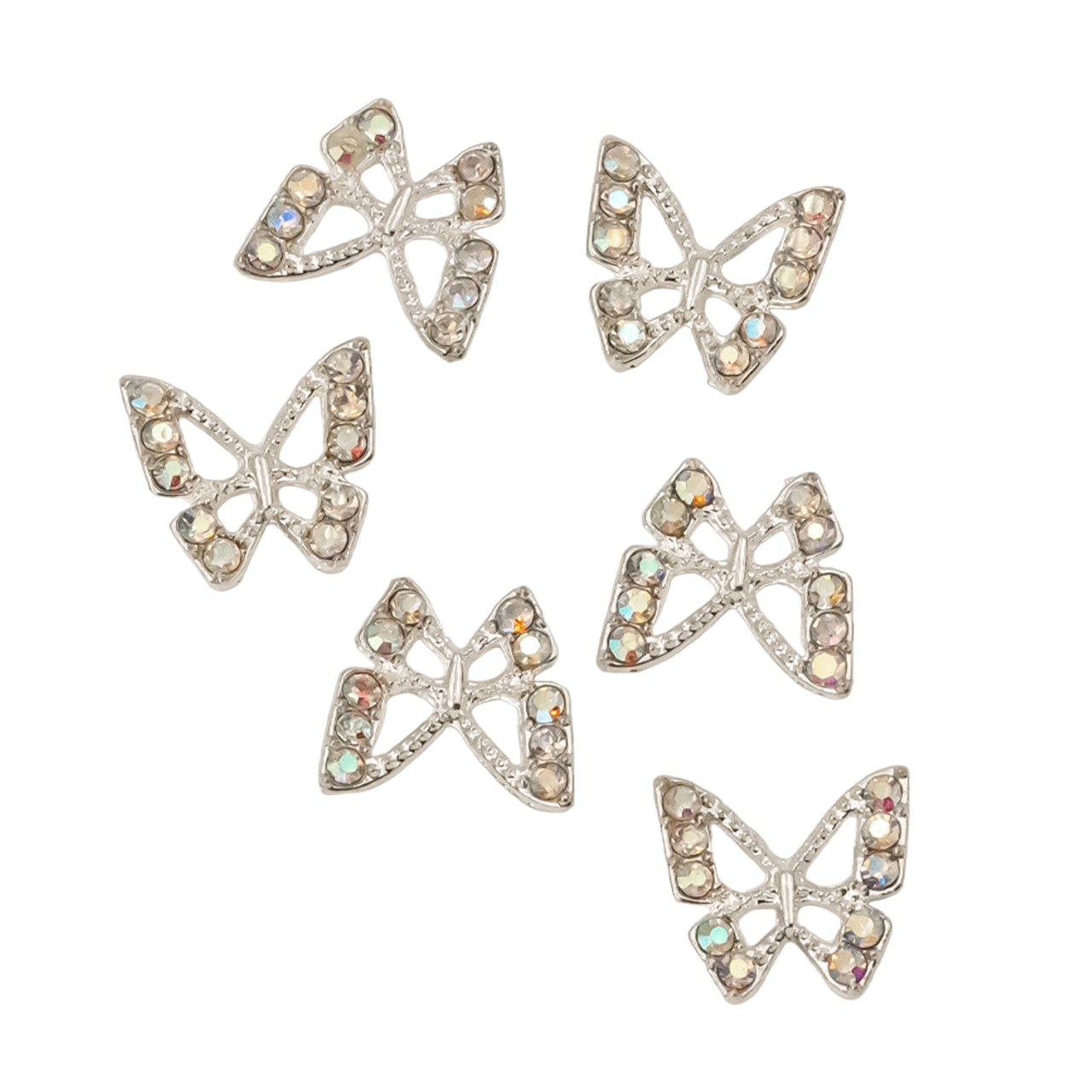 Butterfly nail charms - 6 pieces -white/pink/rainbow