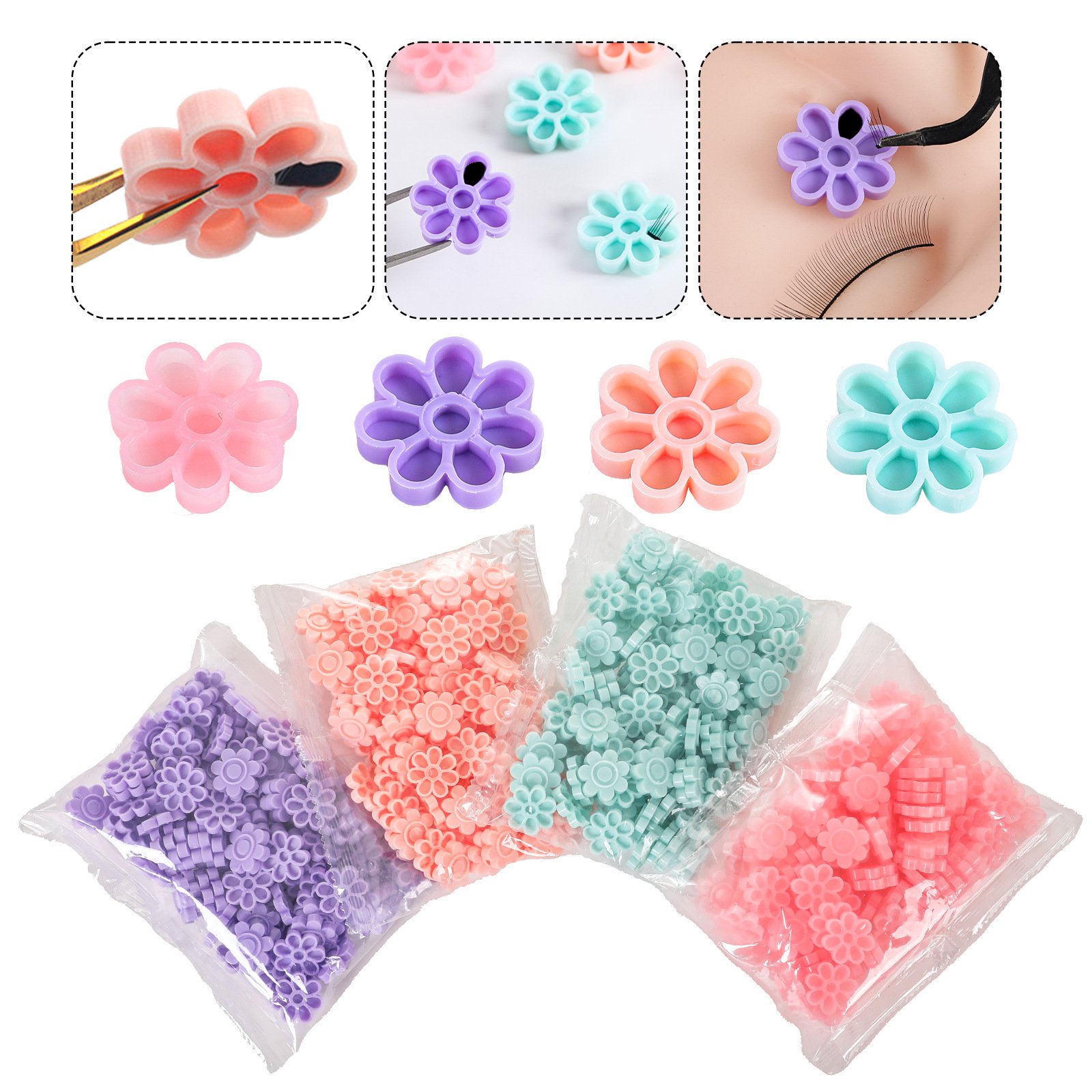 Plum-blossom shape eyelash ring (pink/blue/purple/light pink) 100pcs-JSB03