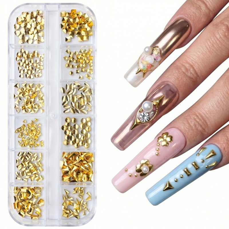 Gold nail charm decorations 12 grids-4