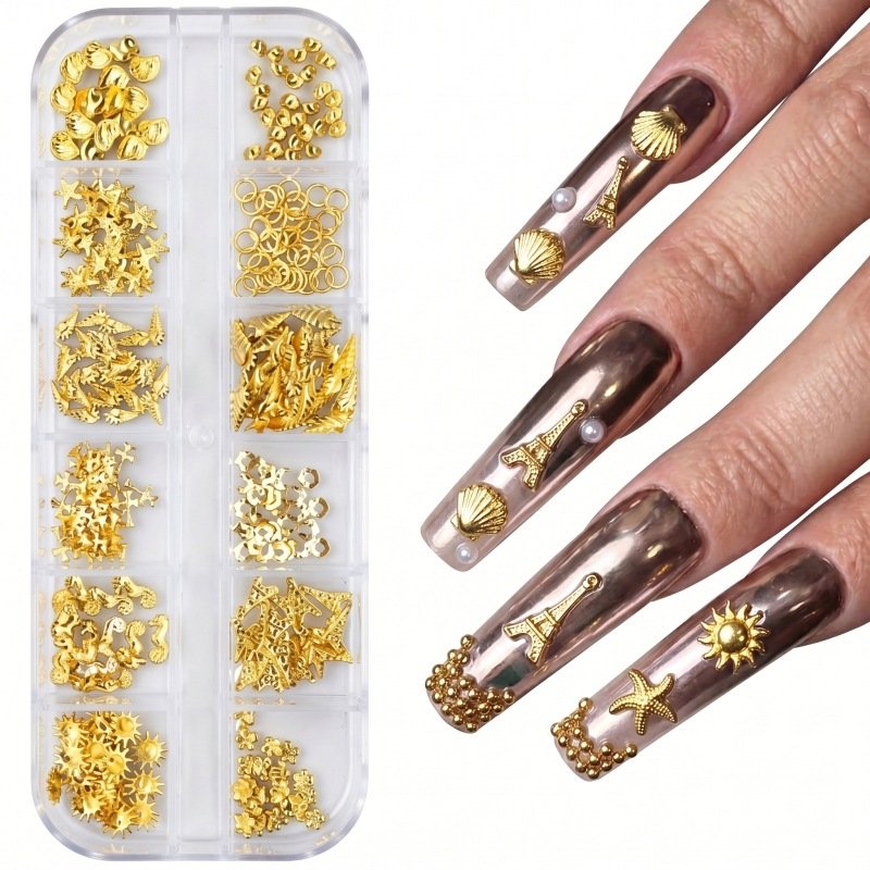 Gold nail charm decorations 12 grids-4