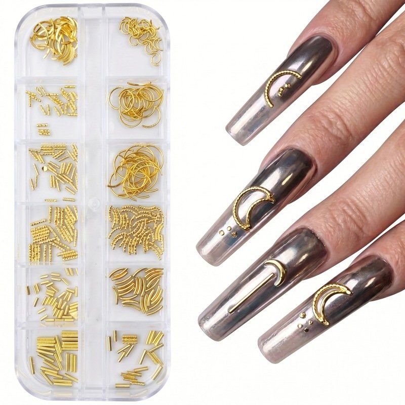 Gold nail charm decorations 12 grids-4