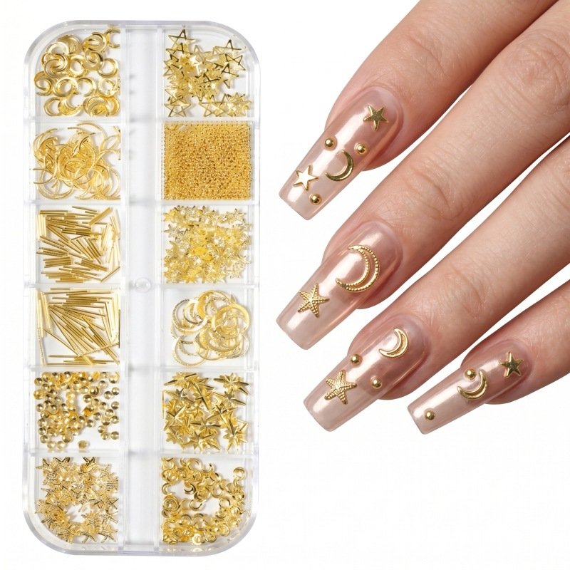 Gold nail charm decorations 12 grids-5