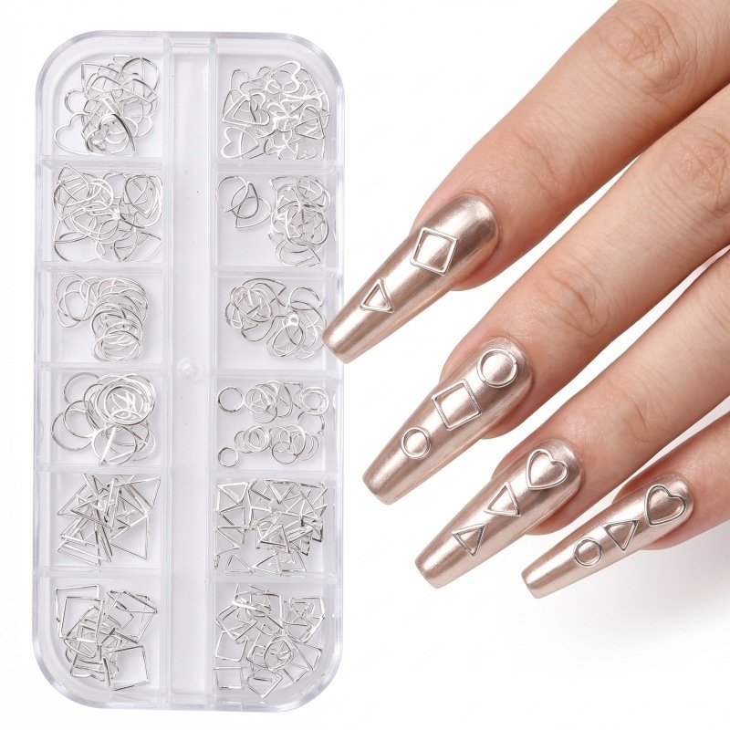 Gold nail charm decorations 12 grids-5