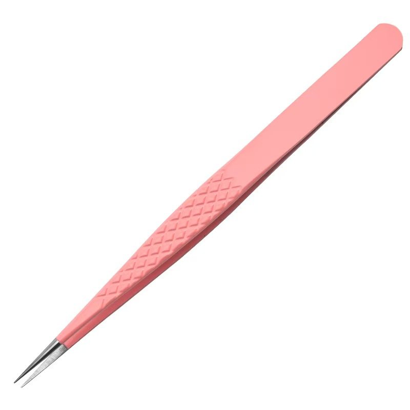 stainless steel eyelash tweezers-pink