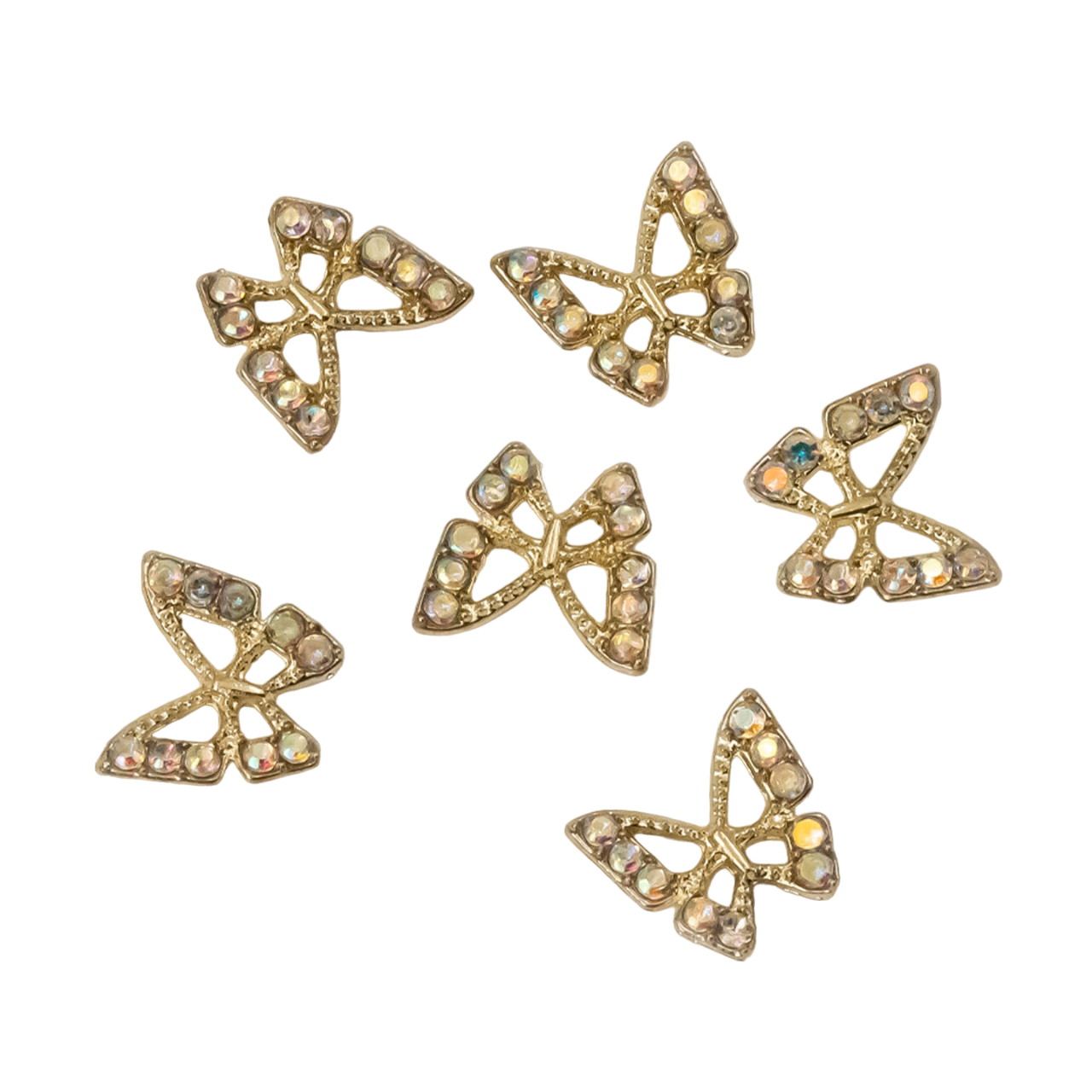 Butterfly nail charms - 6 pieces -white/pink/rainbow