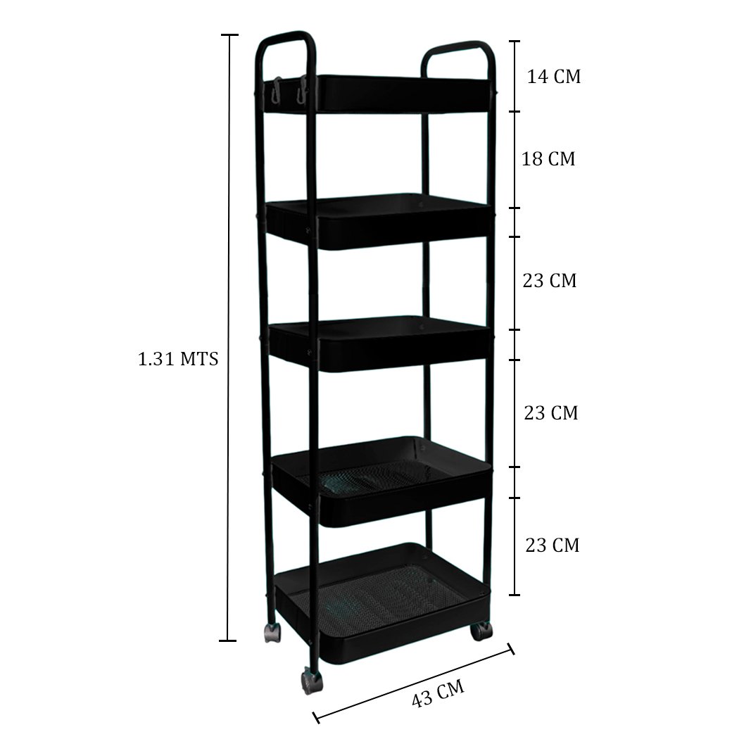 5-Tier Utility Cart - Black/White/Pink