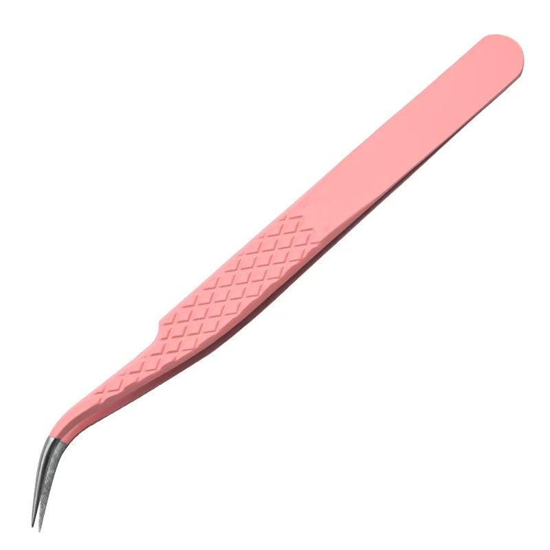 stainless steel eyelash tweezers-pink