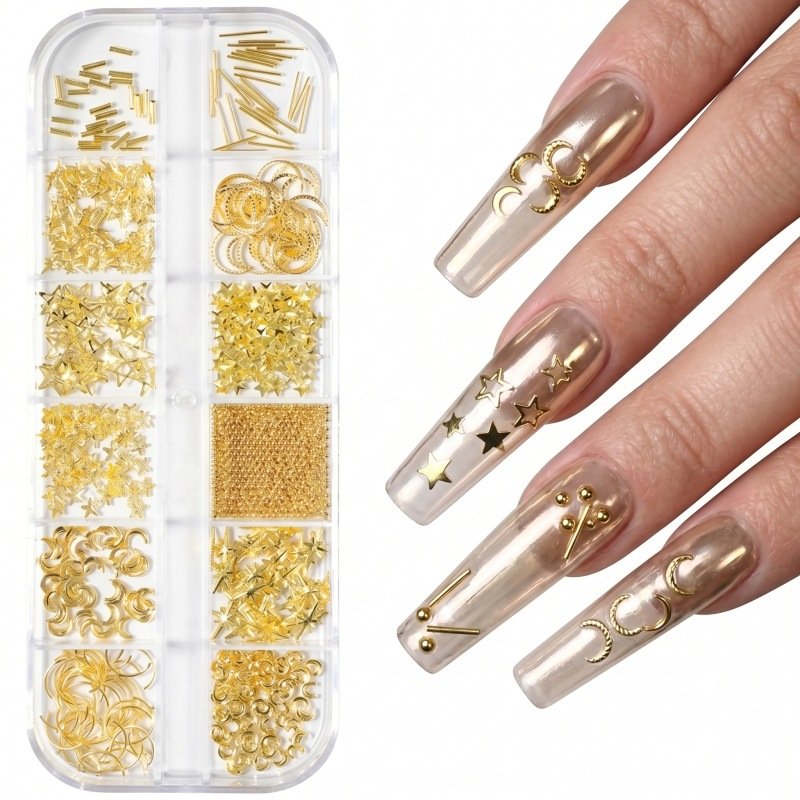 Gold nail charm decorations 12 grids-5