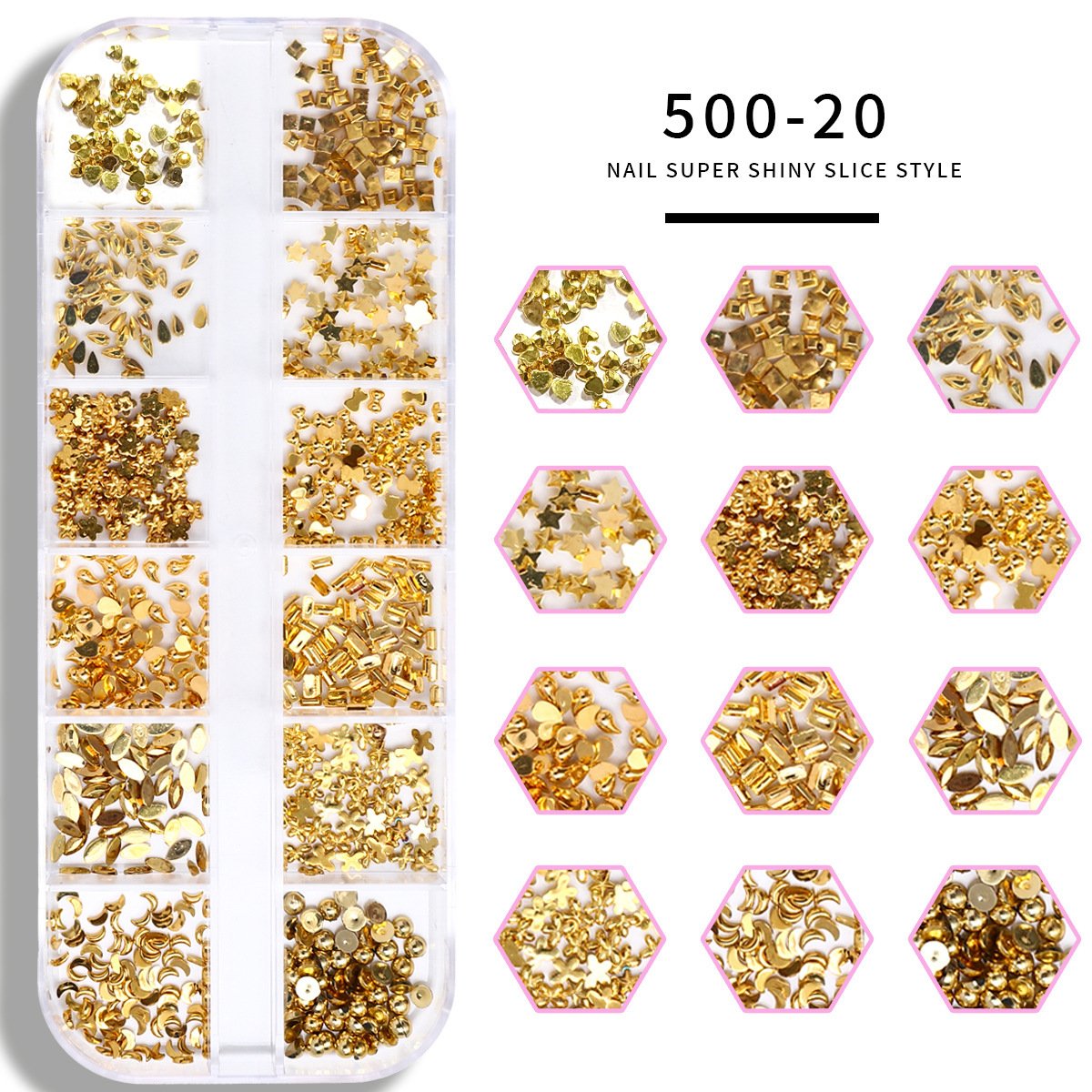 Gold nail charm decorations 12 grids-4